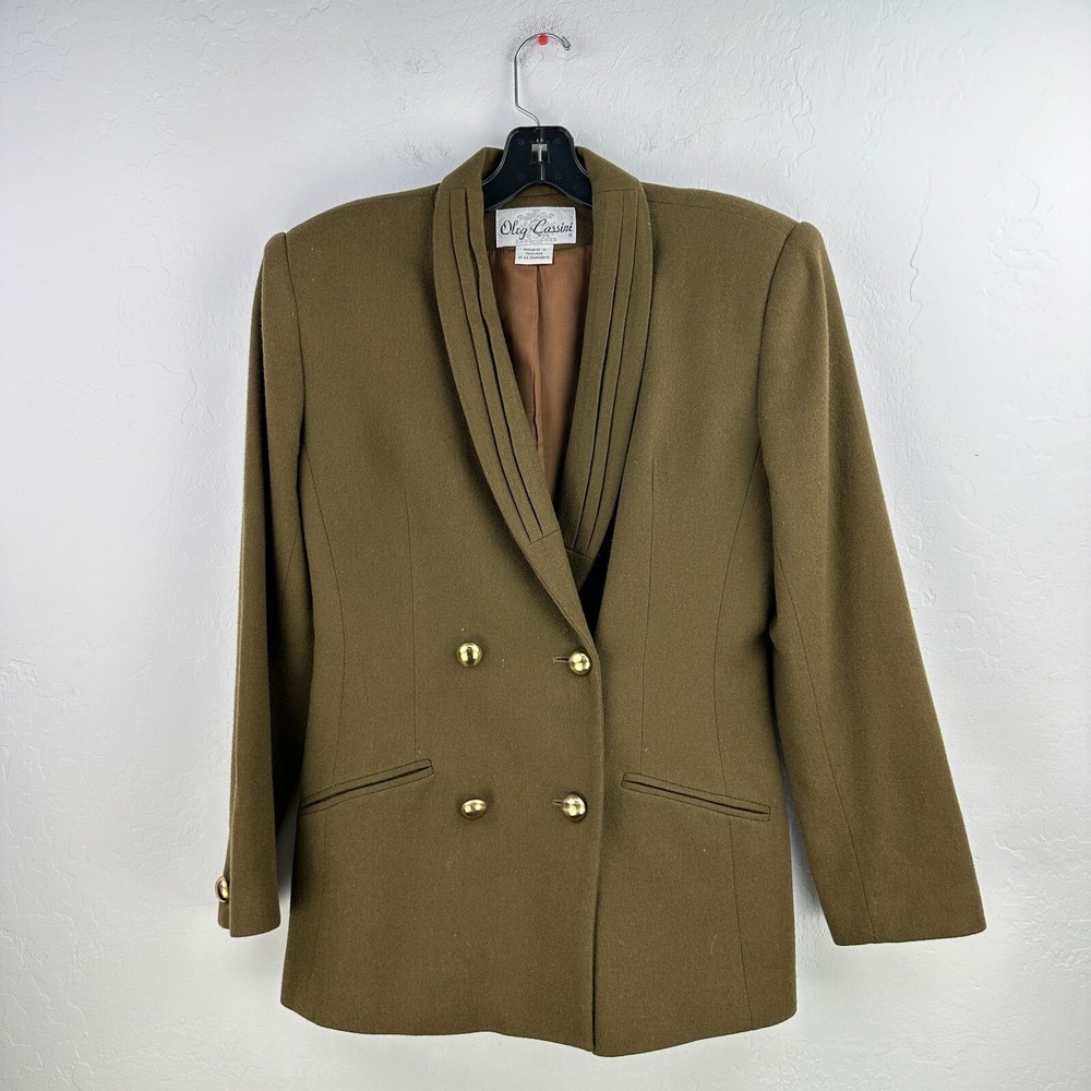 Vintage Oleg Cassini Blazer Jacket Womens 6 Brown Wool Blend Double Breasted